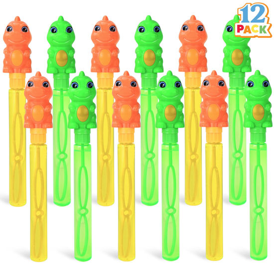 Picture of JOYIN 12 Pack 11’’ Bubble Wands Dinosaur with Rattles for Kids, Summer Bubble Dino Party Favors Supplies, Outdoors Activity, Birthday, Easter, Bubble Blower Toy