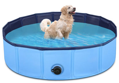 Picture of Dog Pool JECOO Kiddie Pool Hard Plastic Foldable Dog Bathing Tub Portable Outside Kids Swimming Pool for Pets and Dogs