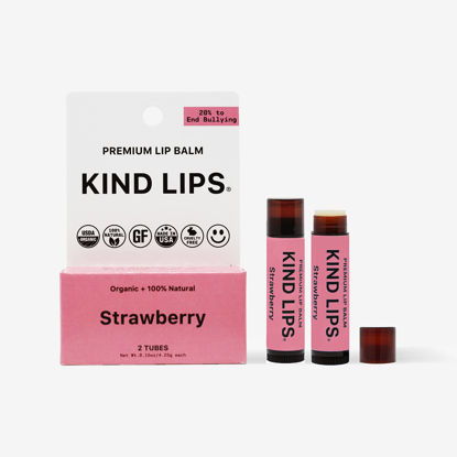 Picture of Kind Lips Lip Balm, Nourishing Soothing Lip Moisturizer for Dry Cracked Chapped Lips, Made in Usa With 100% Natural USDA Organic Ingredients, Strawberry Flavor, Pack of 2