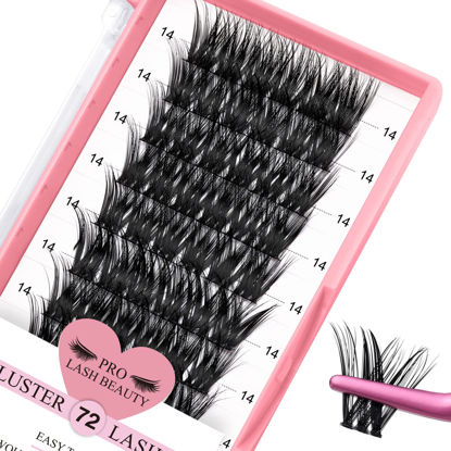 Picture of Cluster Lashes 72 Pcs Lash Clusters DIY Eyelash Extension Individual Lashes D-14mm Thin Band Easy to Apply at home Lashes (Adore, D-14mm)