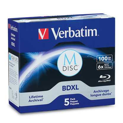 Picture of 98913 Verbatim M-Disc BDXL 100GB 4X with Branded Surface - 5pk Jewel Case Box Blue