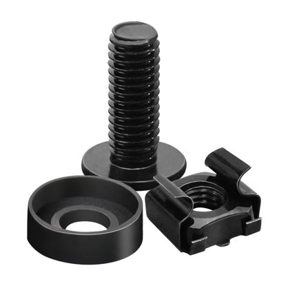 Picture of Leadrise 50-Pack M6 x 16mm Computer Rack Mount Cage Screws and Nuts & Washers for Rack Mount Server Cabinet, Rack Mount Screw Cage Nut - Black