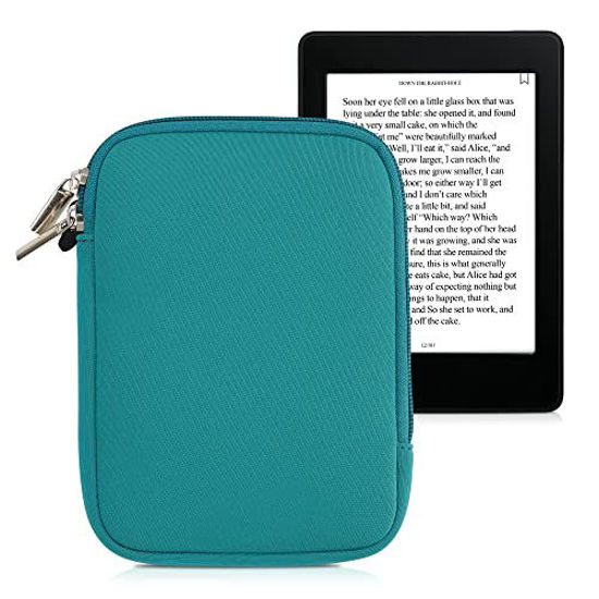 Picture of kwmobile Neoprene e-Reader Pouch Size 6" eReader - Universal eBook Sleeve Case with Zipper, Wrist Strap - Petrol