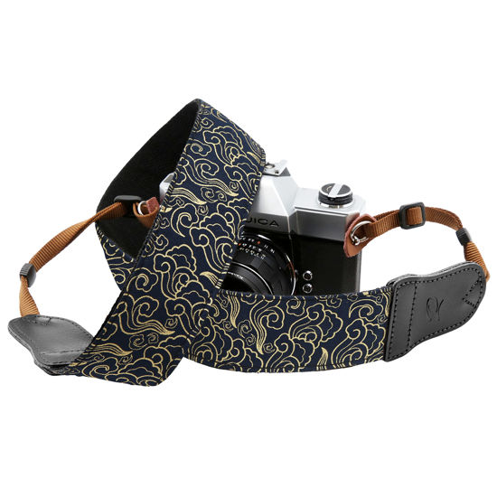 Picture of Camera Strap - 2"Wide with Double Layer Cowhide Head,Vintage Ukiyo E Style"Auspicious Cloud" Pure Cotton Camera Shoulder Straps,Personalized Adjustable Camera Neck Strap for all DSLR/SLR Cameras