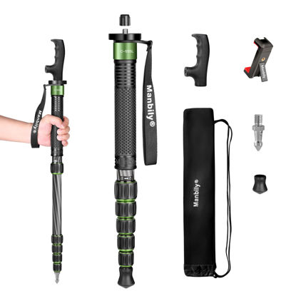 Picture of Manbily Camera Monopod Carbon Fiber Portable Compact Lightweight Travel Monopod with Carrying Bag Walking Stick Handle, Monopod for DSLR Canon Nikon Sony Camera Video Camcorder (Black&Green)