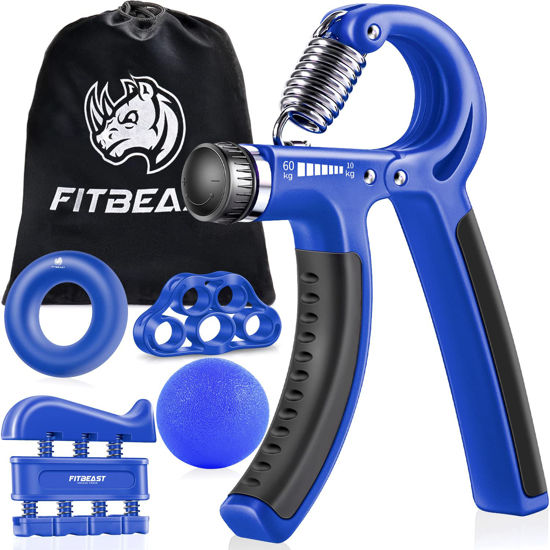 Picture of Hand Grip Strengthener Workout Kit (5 Pack) FitBeast Forearm Grip Adjustable Resistance Hand Gripper, Finger Exerciser, Finger Stretcher, Grip Ring & Stress Relief Grip Ball for Athletes (Navy Blue)