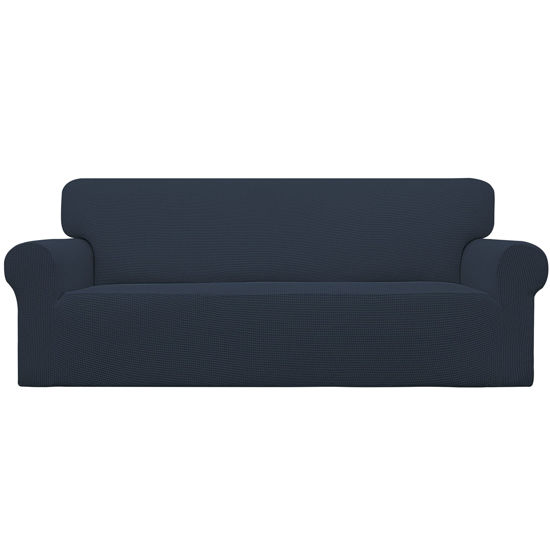 Picture of Easy-Going Stretch Oversized Sofa Slipcover 1-Piece Sofa Cover Furniture Protector Couch Soft with Elastic Bottom for Kids, Polyester Spandex Jacquard Fabric Small Checks Dark Blue