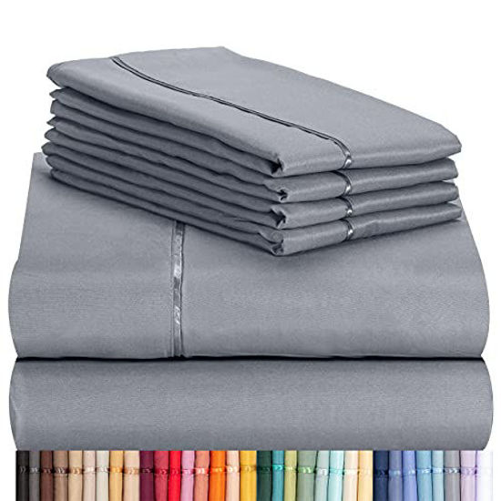 Picture of LuxClub 4 PC Sheet Set Sheets Deep Pockets 18" Eco Friendly Wrinkle Free Sheets Machine Washable Hotel Bedding Silky Soft - Silver Twin XL