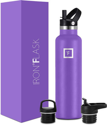 Picture of IRON °FLASK Sports Water Bottle - 24 Oz, 3 Lids (Straw Lid), Leak Proof, Vacuum Insulated Stainless Steel, Hot Cold, Double Walled, Thermo Mug, Standard Metal Canteen