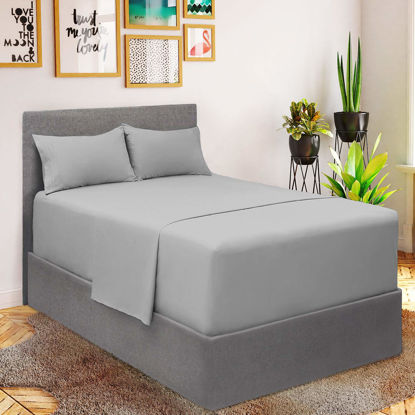 Picture of Mellanni Extra Deep Pocket California King Sheets - 4 Piece Iconic Collection Bedding Sheets & Pillowcases - Luxury, Ultra Soft, Cooling Bed Sheets - Extra Deep Pocket up to 21" (Cal King, Light Gray)