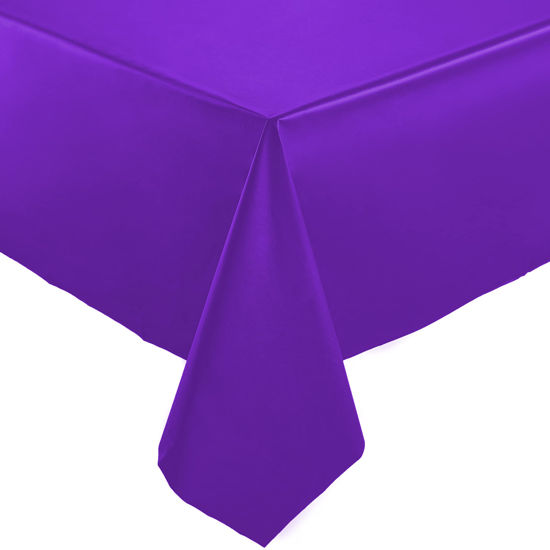 Picture of ZIMPLEWARE Purple Standard Disposable Plastic Party Tablecloth [12-Pack] 54 x 108” Rectangle Table Cover for Indoor & Outdoor Use