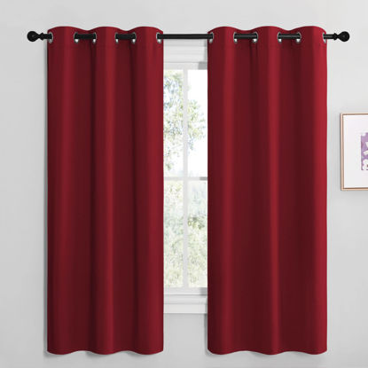 Picture of NICETOWN Burgundy Red Kitchen Blackout Curtain Panels, Thermal Insulated Grommet Top Blackout Draperies and Drapes for Basement (2 Panels, W42 x L68-inch)