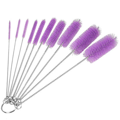 Picture of CiaraQ Bottle Cleaning Brushes, 8 Inch Nylon Tube Brush Set, Cleaner for Narrow Neck Bottles Cups with Hook, Set of 10pcs. Purple