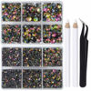 Picture of LPBeads 6400 Pieces Hotfix Rhinestones Vitrail Medium Flat Back 5 Mixed Sizes Crystal Round Glass Gems with Tweezers and Picking Rhinestones Pen