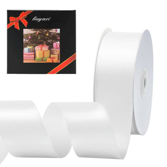 Picture of Solid Color Double Faced White Satin Ribbon 1-1/2" X 50 Yards, Ribbons Perfect for Crafts, Wedding Decor, Bow Making, Sewing, Gift Package Wrapping and More