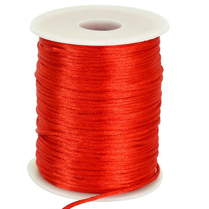 Picture of TONIFUL 2mm x 110 Yards Red Nylon Cord Satin String for Bracelet Jewelry Making Rattail Macrame Waxed Trim Cord Necklace Bulk Beading Thread Kumihimo Chinese Knot Craft