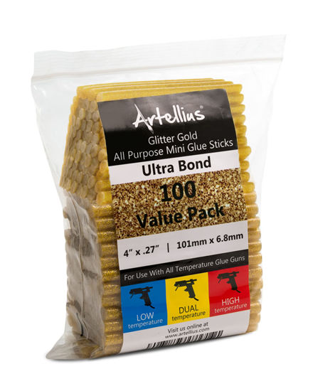 Picture of Artellius - Gold Glitter Hot Glue Sticks 4" x.27" (100 Bulk Pack) - Ultra Bond Hot Melt Adhesive Mini Glue Sticks for All temperature Glue Guns