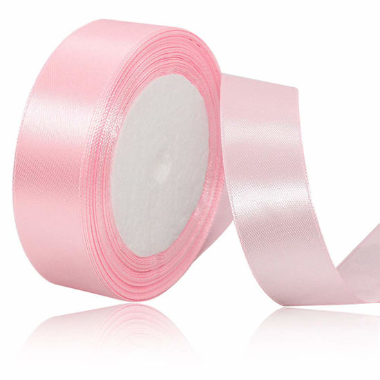 Picture of Solid Color Blush Pink Satin Ribbon, 1 Inches x 25 Yards Fabric Satin Ribbon for Gift Wrapping, Crafts, Hair Bows Making, Wreath, Wedding Party Decoration and Other Sewing Projects