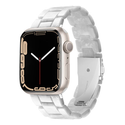 Picture of HOPO Compatible With Apple Watch Band 38mm 40mm 42mm 44mm Thin Light Resin Strap Bracelet With Stainless Steel Buckle Replacement For iWatch Series 8 7 6 5 4 3 2 1 SE (Pearl White/Silver,42/44/45/49mm)