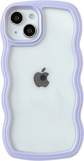 Picture of Caseative Cute Curly Wave Frame Shape Shockproof Soft Compatible with iPhone Case (Purple,iPhone 14)