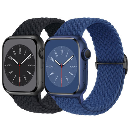 Picture of Braided Solo Loop Compatible with Apple Watch Band 42mm 44mm 45mm 49mm Women Men, Adjustable Stretchy Bands Elastic Sport Wristbands for iWatch Series 8 7 6 5 4 3 2 1 SE Ultra