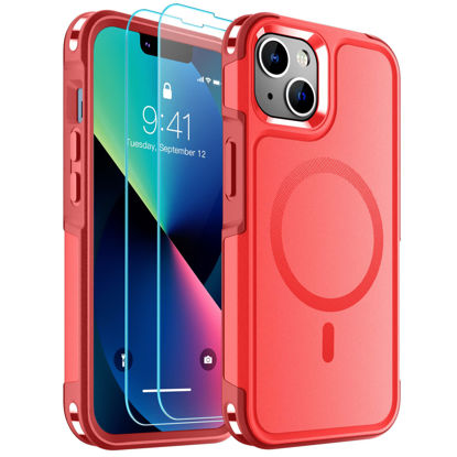 Picture of SUPFINE Magnetic for iPhone 13 Case [Compatible with MagSafe][10 FT Military Grade Drop Protection] [2+Tempered Glass Screen Protector] Non-Slip Heavy Duty Full-Body Shockproof Phone Case,Red