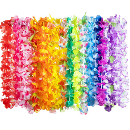 Picture of JOYIN Toy 36 Counts Hawaiian Leis Bulk, Tropical Flower Lei Hawaiian Lei Beach Hawaii Luau Party Favors Decoration Birthday Party Supplies(3 Dozen)