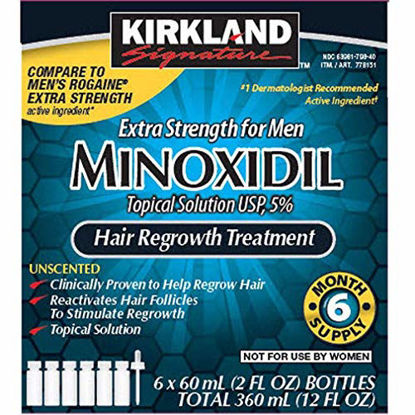 Picture of 6 Months Kirkland Minoxidil 5% Extra Strength Hair Loss Regrowth Treatment Men, 12 Fl Oz (Pack of 6)