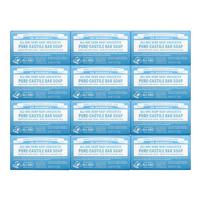 Picture of Dr. Bronner's - Pure-Castile Bar Soap (Baby Unscented, 5 Ounce, 12-Pack) - Made with Organic Oils, For Face, Body & Hair, Gentle for Sensitive Skin & Babies, No Added Fragrance, Biodegradable, Vegan