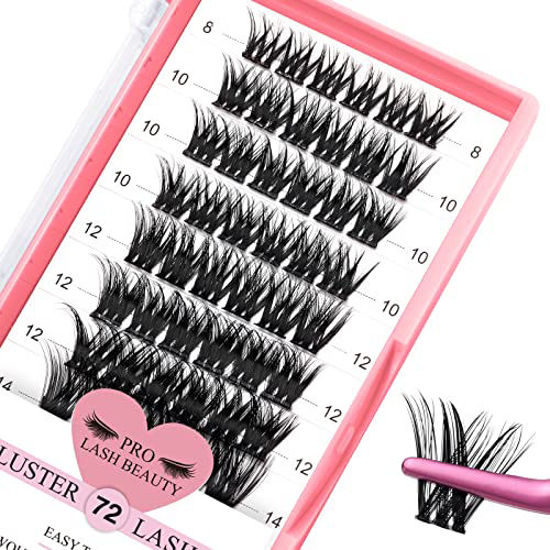 Picture of Cluster Lashes 72 Pcs Lash Clusters DIY Eyelash Extension Individual Lashes D-8-16mix Thin Band Easy to Apply at home Lashes (Adore, D-8-16mix)