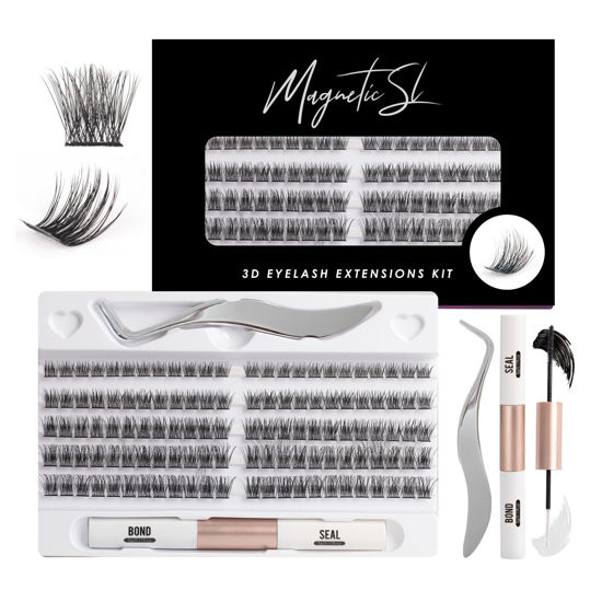 Picture of Cluster Lashes 120 Individual Lashes Clusters Eyelash Extensions DIY Wispy Fluffy Lash Extension Kit with Applicator and Lash Bond and Seal False Eyelashes Natural Look Mix 10-16mm C D Curl-DM28