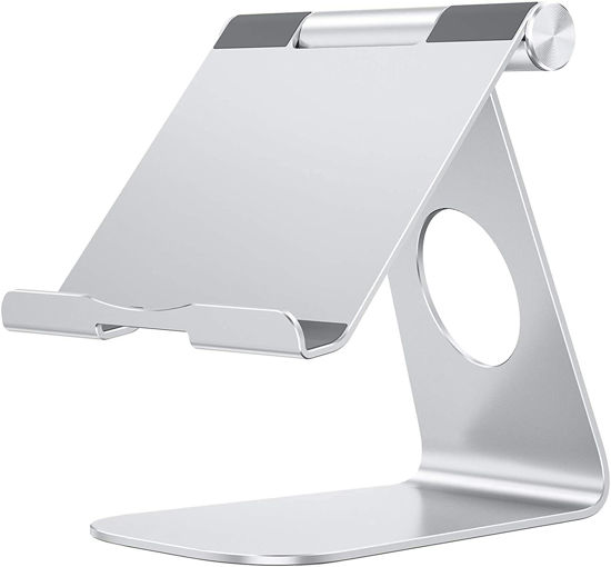 Picture of OMOTON Tablet Stand Holder Adjustable, T1 Desktop Aluminum Tablet Dock Cradle Compatible with iPad Air/Mini, iPad 10.2/9.7, iPad Pro 11/12.9, Samsung Tab and More, Silver