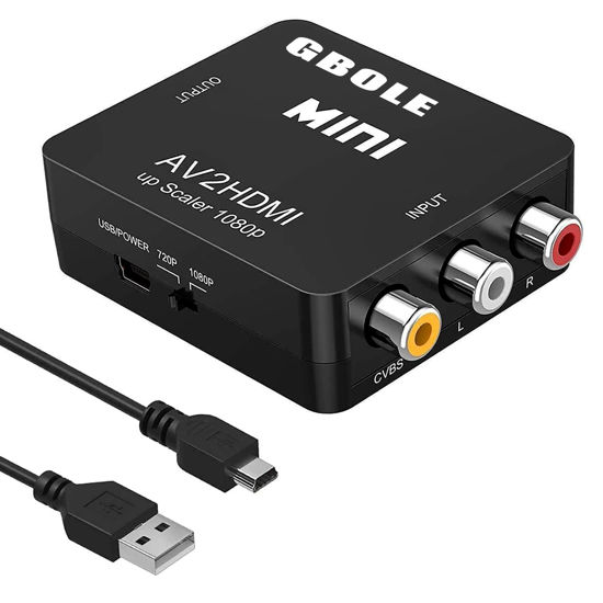 Picture of GBOLE RCA to HDMI AV to HDMI Converter 1080P Mini RCA Composite CVBS AV to HDMI Video Audio Converter Adapter Supporting PAL NTSC with USB Charge Cable for PC Laptop Xbox PS4 PS3 VHS VCR DVD TV STB