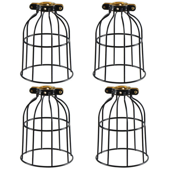 Picture of Vintage Metal Lighting Cage, Old Open Style Lamp Guard Industrial Grade Adjustable for Pendant, Lamp Holder, Ceiling Fan Light Bulb Covers, Perfect DIY Lamp Shade Replacement Accessories, Pack of 4