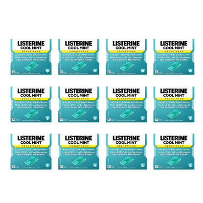 Picture of Listerine Cool Mint PocketPaks Portable Breath Strips for Bad Breath, Fresh Breath Strips Dissolve Instantly to Kill 99% of Bad Breath Germs* On-The-Go, Cool Mint, 24-Strip Pack (12 Units)