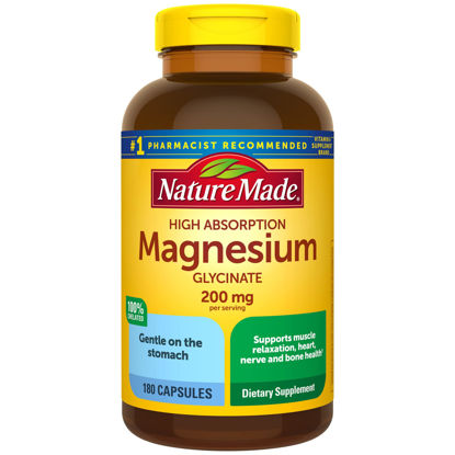 Picture of Nature Made Magnesium Glycinate 200 mg per serving, Dietary Supplement for Muscle, Heart, Nerve and Bone Support, 180 Capsules, 90 Day Supply