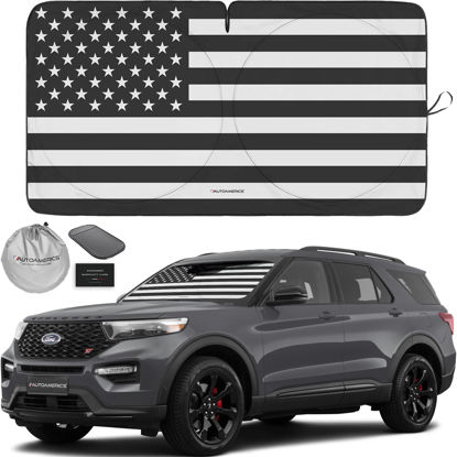 Picture of Autoamerics 1-Piece Windshield Sun Shade B&W American Flag USA Patriotic Design - Foldable Car Front Window Sunshade for Most Sedans SUV Truck - Blocks Max UV Rays and Keeps Your Vehicle Cool - Medium