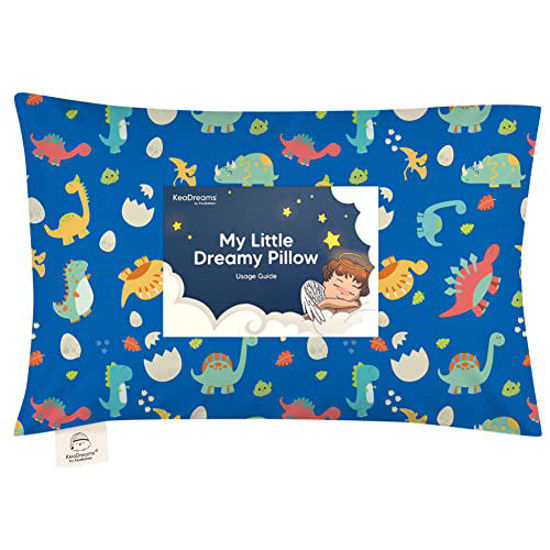 Picture of Toddler Pillow with Pillowcase - 13x18 My Little Dreamy Pillow, Organic Cotton Toddler Pillows for Sleeping, Kids Pillow, Travel Pillows, Mini Pillow, Nursery Pillow, Toddler Bed Pillow (DinoWorld)