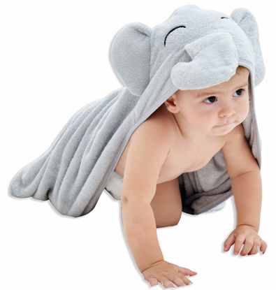 Picture of HIPHOP PANDA Bamboo Hooded Baby Towel - Soft Hooded Bath Towel for Babie, Toddler,Infant, Perfect for Boy and Girl - (Grey Elephant, 30 x 40 Inch)