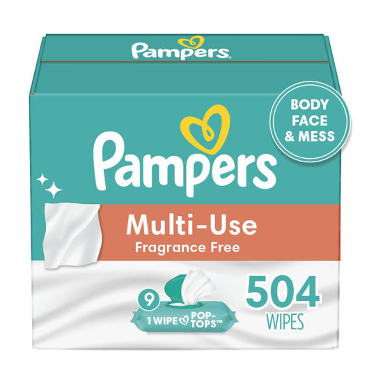 Picture of Pampers Baby Wipes Multi-Use Fragrance Free 9X Pop-Top Packs 504 Count