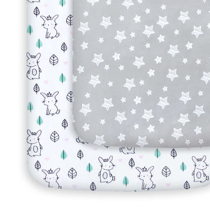 Picture of Pack and Play Sheets, 2 Mini Crib Stretchy n Playard Fitted Sheet, Compatible with Graco Play, Soft Breathable Material, Stars & Bunny