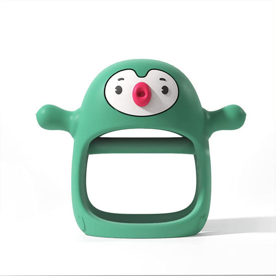 Picture of Smily Mia Penguin Buddy Never Drop Silicone Baby Teething Toy for 0-6month Infants, Handle teether for 3-6Months, Baby First Toy, Hand Pacifier for Breast Feeding Babies,Pine Green