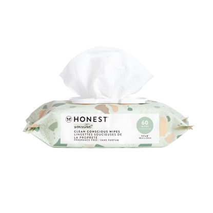 Picture of The Honest Company Clean Conscious Wipes | 99% Water, Compostable, Plant-Based, Baby Wipes | Hypoallergenic, EWG Verified | Geo Mood, 60 Count