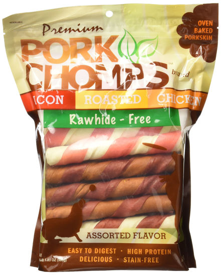 Picture of Pork Chomps Baked Pork Skin Dog Chews, 6-inch Twists, Assorted Flavors, 24 Count