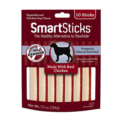 Picture of SmartSticks,No Rawhide, Dog Chews Made With Real Chicken and Vegetables, 10 sticks.