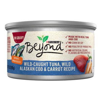 Picture of Purina Beyond Wild-Caught Tuna, Wild Alaskan Cod and Carrot Recipe In Wet Cat Food Gravy - (12) 3 oz. Cans