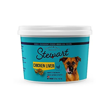 Picture of Stewart Freeze Dried Dog Treats, Chicken Liver, Grain Free & Gluten Free, 1.5 Ounce Resealable Tub, Single Ingredient, Dog Training Treats