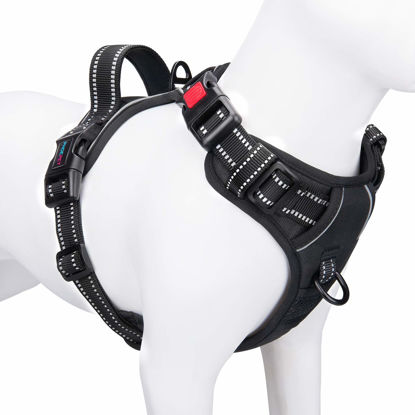 Picture of PHOEPET Reflective Dog Harness Large Breed Adjustable No Pull Vest with with Handle 2 Metal Rings 3 Buckles [Easy to Put on & Take Off](L, Black)