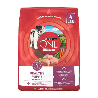 Picture of Purina ONE Plus Healthy Puppy Formula High Protein Natural Dry Puppy Food with Added Vitamins, Minerals and Nutrients - (4) 4 lb. Bags