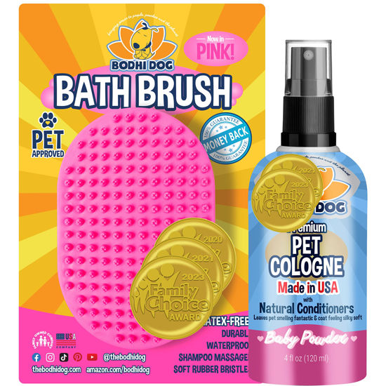 Picture of Bodhi Dog Baby Powder Cologne, 4oz + Grooming Shampoo Brush Pink Bundle